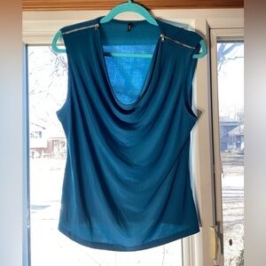 Forever Jade Teal Cowl Neck Sleeveless Blouse Size Large
